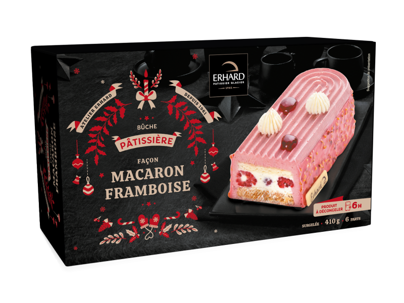 erhard bûche pâtissière façon macaron framboise étui