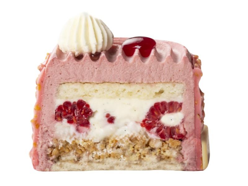 erhard bûche pâtissière façon macaron framboise tranche